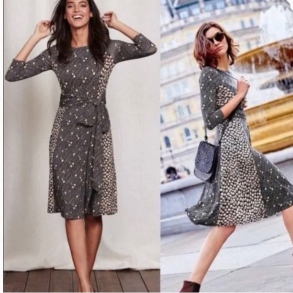 Boden Faux Wrap Around Waist Belt Fit and Flare Midi dress